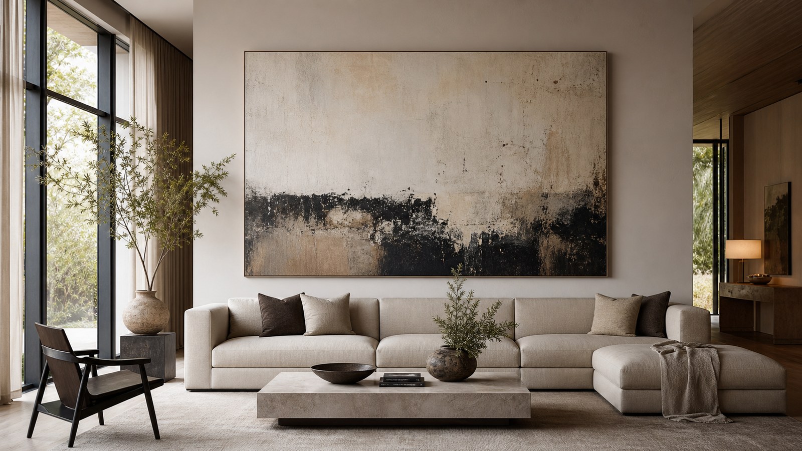 Living room design featuring oversized wall art for living rooms: how to make a bold statement without overwhelming your space