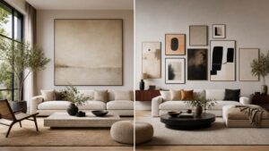 Living room design featuring big canvas art vs gallery walls: what works best for modern living rooms?