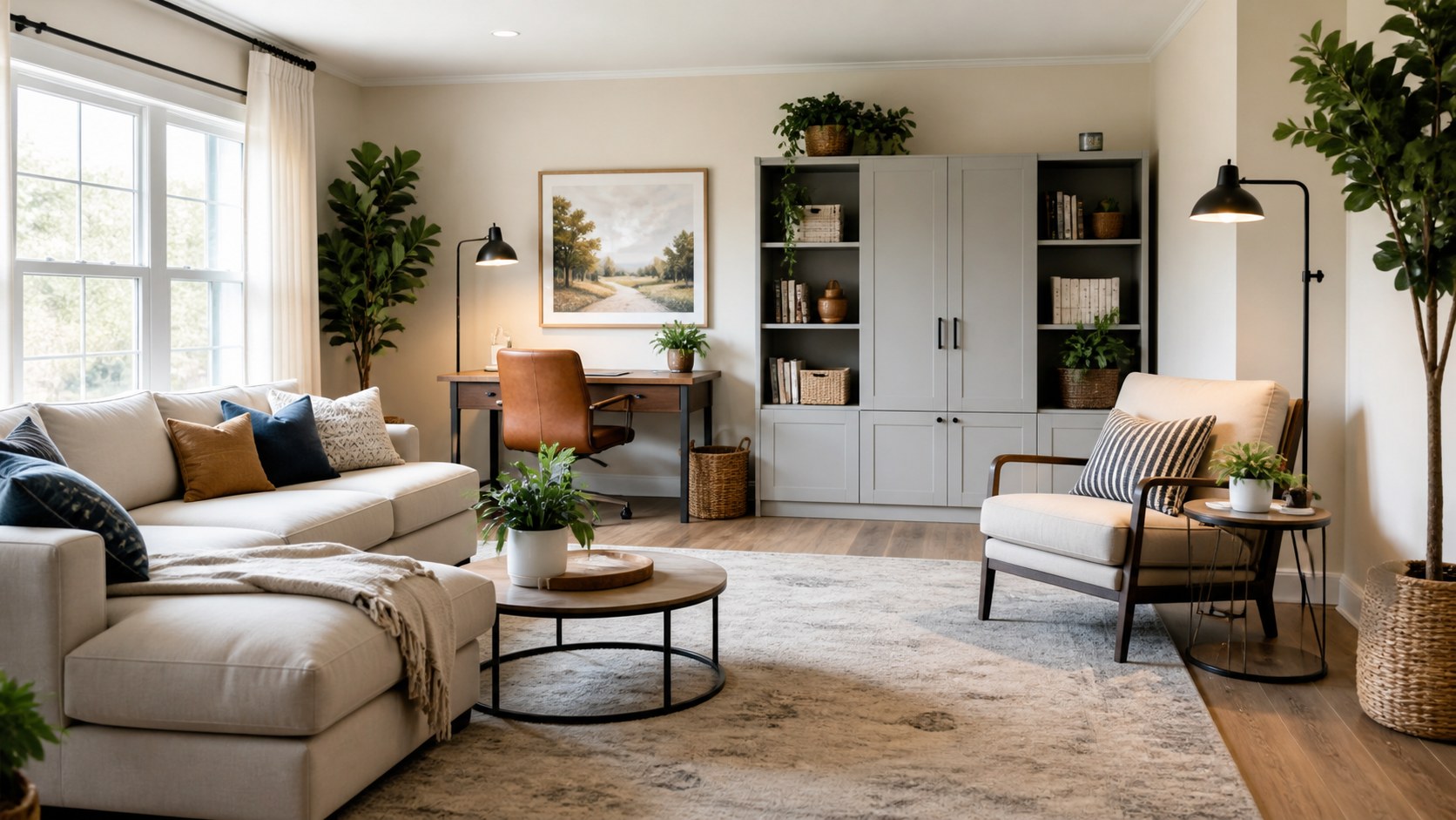 living, work, reading, storage, and flexible open space in one room