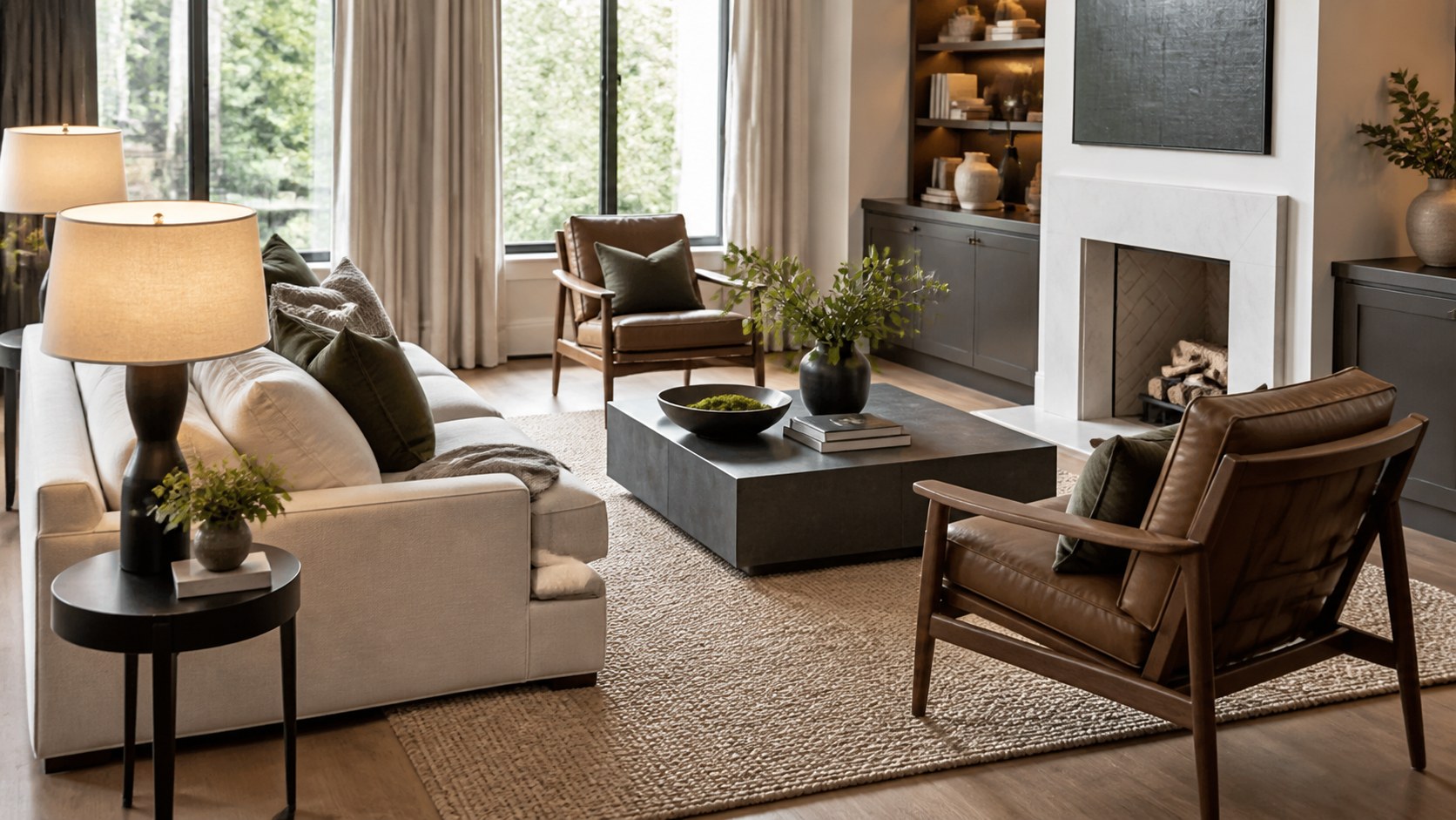 professional living room seating arrangement with intentional sightlines